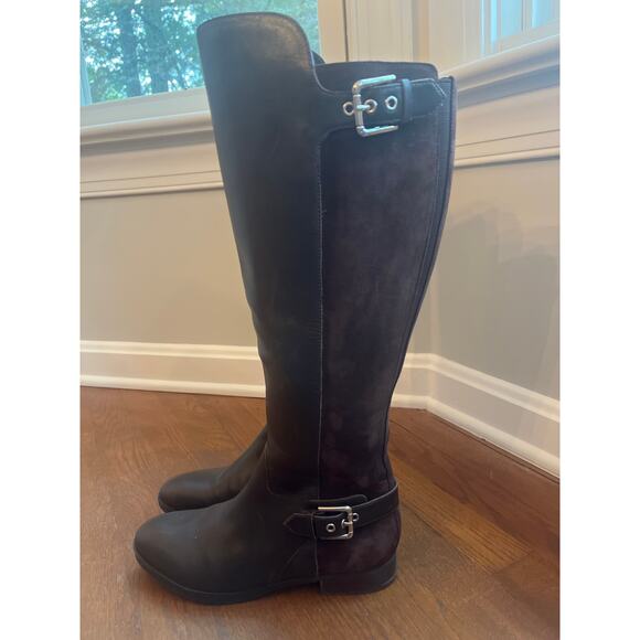 Marc Fisher Riding Boots Dark Brown Leather and Suede Sz 7 - Picture 3 of 8